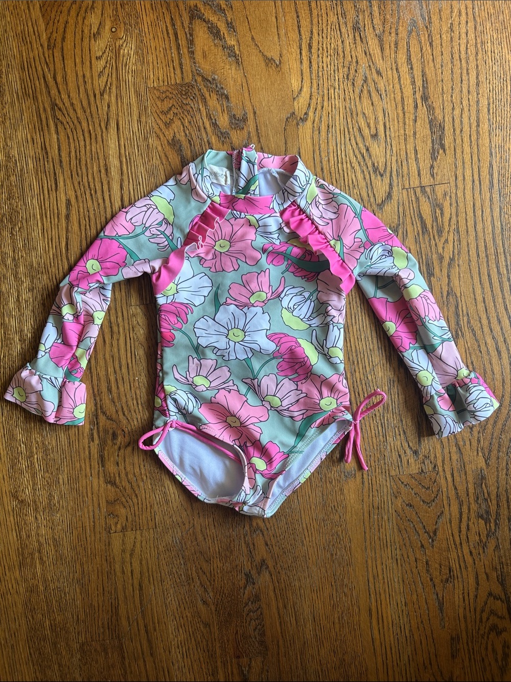 Long-Sleeve Floral Kids Rashguard Swimsuit - Pink & Mint